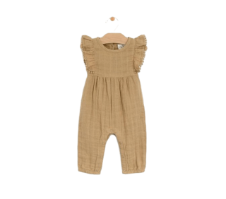 Muslin Butterly sleeve Frill Romper Gold